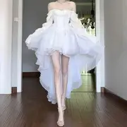Off Shoulder Dip Back Cocktail Dress White - M