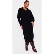 Plus Black Collar Detail Cosy Knitted Midaxi Dress, Black