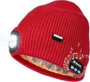 [Wmcaps] Fleece Lined Bluetooth LED Beanie, Winter Warm Hat with Light and Speaker Mic Cordless Headphones, Gifts for Men Dad