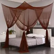 Mengersi 4 Corner Post Elegant Mosquito Net Curtain Bed Canopy for Single Twin Twin XL Size Bed,Suitable for Indoor Outdoor Net, Polyester & Polyester Blend, Coffee, 80x40x80"(Suggested For Twin to Twin XL)