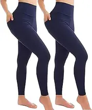 [The Fancy Dress] 1, 2 Pcs Womens High Waisted Tummy Control Leggings - Ladies Running Gym Soft Cotton Legging Yoga Pants Plus Size UK 8-30