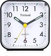 Tinload Small Battery Operated Analog Alarm Clock Silent Non Ticking, Ascending Beep Sounds, Snooze,Light Functions, Easy Set(Black)