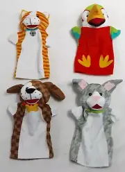 New, Set of 4 MELISSA & DOUG Playful Pets Hand Puppets