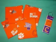 * COASTERS SET of 4 and/or KEYCHAIN key ring CLEMSON UNIVERSITY TIGERS RU ORANGE
