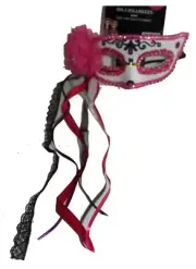 Day of The Dead DOD Pink Half Mask Women Gothic with Flowers Laces and Beads