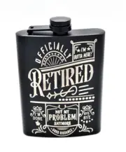 Liquor Hip Pocket Flask and Funnel, Engraved Retirement Design Drinking Gift