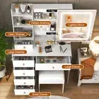 Morden Dressing Table with 6 Storage Drawers& Shelves Slide Mirror & Soft Stool