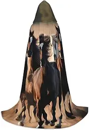 SKKNT Running Horses Print Halloween Hooded Cloak Full Length Cape With Hood For Men And Women For Carnival