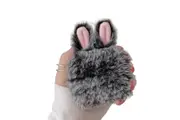 Furry Bunny Case Girls Cute Rabbit Ears Plush Fluffy Carrying Case for AirPods-Gray