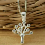 0.50Ct Round Real Moissanite Tree Pendant Women's 14k White Gold Silver Plated