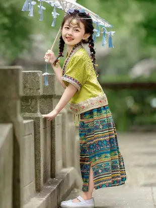 現貨:少數民族服飾傣族服裝兒童女云南西雙版納56少數民族演出服飾女童泰國舞蹈表演
