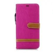 Color Matching Denim Texture Leather Case for Huawei Mate 9, with Holder & Card Slots & Wallet & Lanyard(Rose Red)