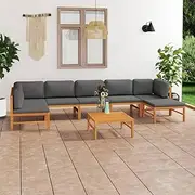 8 Piece Garden Lounge Set with Grey Cushions Solid Teak Wood, Furniture Sets, Patio Furniture