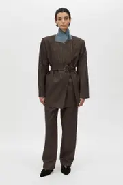 Piero Belted Blazer in Silver Bark Brown - CAMILLA AND MARC® C&M