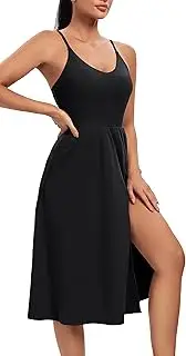 [Ewedoos] Athletic Dress with Built in Shorts & Bra Adjustable Straps Workout Dress for Tennis Golf Midi Dresses for Women, Black, M