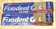 2 Fixodent Ultra Max Hold Denture Adhesive, Each 2.2 Oz New Unopened Boxes