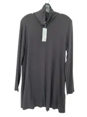 Eileen Fisher Espresso Fine Jersey Scrunch Mock Neck Tunic Sz L Knit Stretch