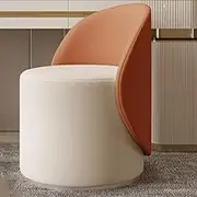 Rotating Dressing Stool, Bedroom Dressing Chair, Home Backrest Stool, Leather Dressing Chair, Easy to Use, Rubber Wood Frame, High Stability,White and Orange