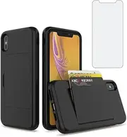 Asuwish Phone Case for iPhone Xs Max with Tempered Glass Screen Protector Cover and Credit Card Holder Stand Hybrid Cell Accessories i X XR Xsmax 10x SX Xmax 10xs 10s 10 Plus Xmaxs Women Men Black