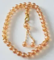 New HandMade Tasbih Peach & Gold Small / TASBEEH MISBAHA ROSARY WORRY 33 BEADS