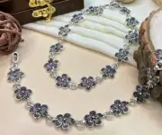 Ethnic Silver Look Oxidized Indian Anklet Flower Design Trendy Cz Silver Payal