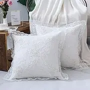 Throw Pillow Covers Shabby and Elegant White Lace Handmade Beaded Throw Pillow Cases Embroidered Decorative Cushion Cases for Couch Sofa Bed Floral Decor 18x18 Inch 2 Pack (A15702, 18x18 Inch)
