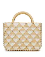 Lele Sadoughi Maya Crystal Fan Mini Raffia Tote