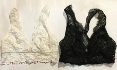 Lot of 2 Victorias Secret Wireless Sexy Sheer Floral Lace Unlined Bralette Bra