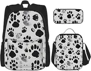 Dog Paw Pattern Backpack With Lunch Box And Pencil Case 3 In,Kawaii Backpacks With Lunch Bag Matching Combo
