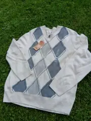 Dockers Sweater Adult Large Light Brown V Neck Argyle New Tag $55.00 Easy Care