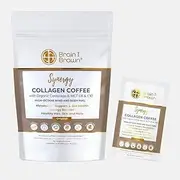 [BRAIN AND BRAWN] Synergy Collagen Coffee (7 x 15g sachet) with Organic Cordyceps and Collagen Peptides for Skin, Hair and Nail Health, MCT Oil, Organic Cordyceps and Acacia Fibre, 100% Arabica Coffee, unsweetened, all-in-one beauty Coffee 105g (7 Serves)