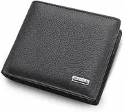 [Generic] Men's Genuine Cowhide Leather Bifold Wallet - 2 Bill Compartments + 8 Card Slots + Photo Insert | Zippered Coin Pocket & Multi-Layer Organizer | Durable Stitching (Black)