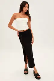 Black Midi Skirt Knit Front Split - Size 12, Women's Knit Skirt
