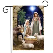 FM139 AWAY IN THE MANGER NATIVITY CHRISTMAS 12"x18" GARDEN FLAG BANNER