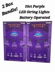 2) Haunted Living 7ft LED 10ct 3" Purple Halloween String Lights Battery Timer