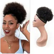 Hairpiece Afro Kinky Curly Hair Bun Chignon Human Hair Afro Puff Drawstring Ponytail Hairpiece Daily Use(8inch)