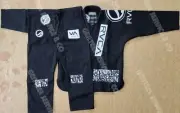 Black Brazilian jiu jitsu kimono top custom bjj gi pearl weave 450 gsm A2 size.