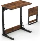 Tatub 24" Folding C Shaped End Table, Small Sofa Side Laptop Rustic Brown