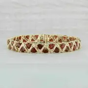 12.40Ct Trillion Cut Simulated Red Garnet Tennis Bracelet 925 Silver Gold Plated