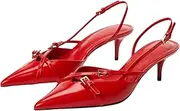 VOLEECE Women's Slingback Kitten Heels Buckle Strap Work Pumps Pointed Toe Slip On Comfortable Dress Shoes