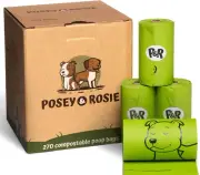 Posey & Rosie Pet Waste Dog Poop Bags 270 Compostable Unsented NEW