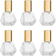 5ml(1/6oz) Shaped Glass Roller Bottle For Essential Oils,Mini Glass Bottles With Stainless Steel Roller Balls,Gold Aluminum Caps Portable Roll-On Vial Aromatherapy Perfume Container-Pack of 6
