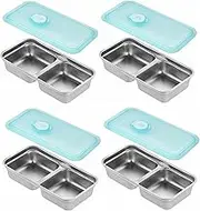 Stainless Steel Snack Containers with Lids, Grab and Go Snack Stainless Steel, Leakproof Reusable 2 Compartment Snacks Containers with Silicone Lids, Snackle Box Container (4pcs)