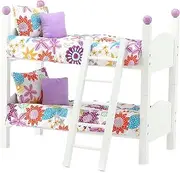 Emily Rose 14 Inch Doll 2 Single Stackable 14" Doll Beds | Improved Design! | Doll Bunk Bed, Includes 2 Sets of Colorful 4 Piece Doll Bedding Sets & Ladder | Fits 14" Wellie Wishers and Glitter Girl