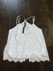 NWT Chicos Women's Black Label Floral Eyelet Overlay Tank Cami Top Size 2 Large