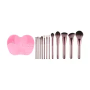MissLady - Silicone Makeup Brush Cleaner - 1pc (15.5cm X 11.5cm) - Pink X MissLady - Set Of 12 Make Up Brushes - 1set/12pcs -...