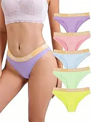 [Morvia] 5-Pack Women Color Block Briefs Underwear Wide Waistband Hipsters Panties Multicolored Assorted Undies