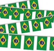 32FT Small Brazil Pennant Flag Bunting,30 PCS Mini String Banner Strip Brazilian National Decor Rectangle for Holiday Restaurant Home Party School