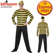 CL954 Odlaw Where's Wally Mens Yellow Waldo Cartoon Costume Book Week Outfit