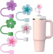 Straw Covers Cap for Stanley Cup 30-40 oz - Cherry Blossom 5 Pack, Dust-Proof Silicone Toppers for Tumblers with Handle, 10mm Accessories